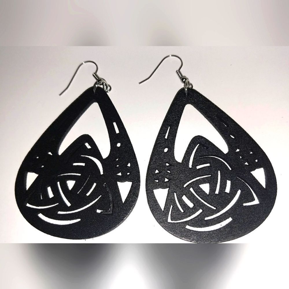 Ladies Gorgeous Black Hollow Wooden Earrings